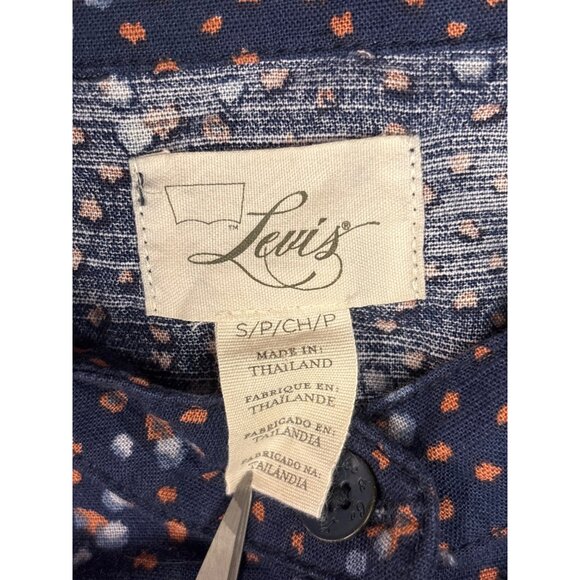 Levis Sleeveless Navy Polka Dot Button-Up Dress S - Picture 7 of 8